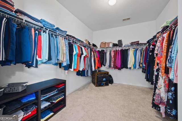 spacious closet with carpet flooring and visible vents