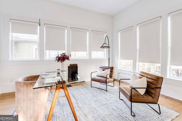 living area featuring wood finished floors