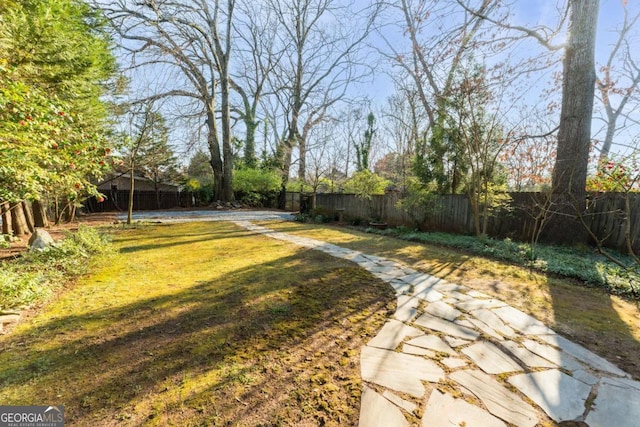 view of yard featuring a fenced backyard