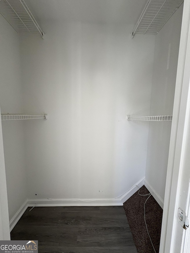 walk in closet with wood finished floors