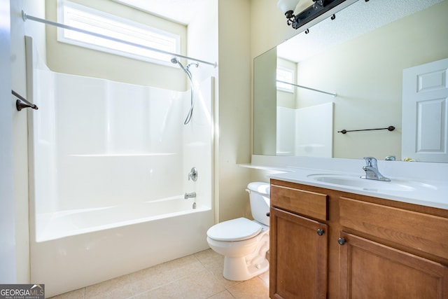 bathroom featuring tile patterned floors, plenty of natural light, toilet, and  shower combination