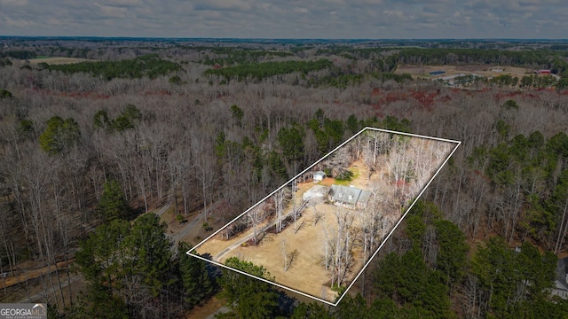 birds eye view of property with a forest view