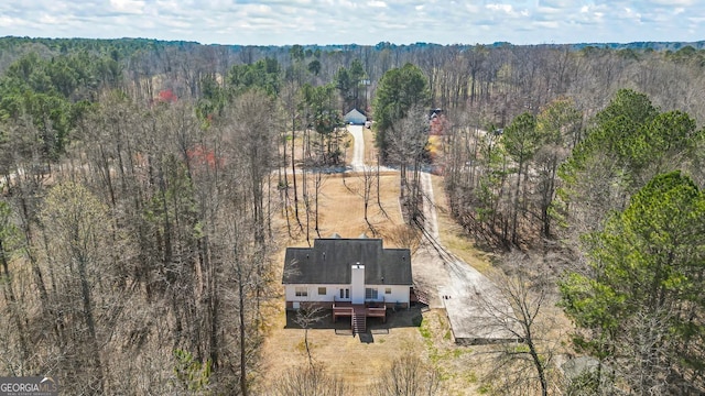 aerial view featuring a forest view