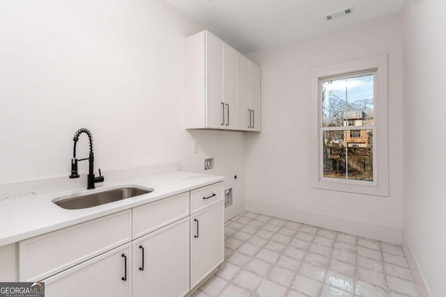 1103 Boulevard Dr SE, Atlanta, GA 30317 - laundry room with electric dryer hookup, visible vents, a sink, cabinet space, and light floors