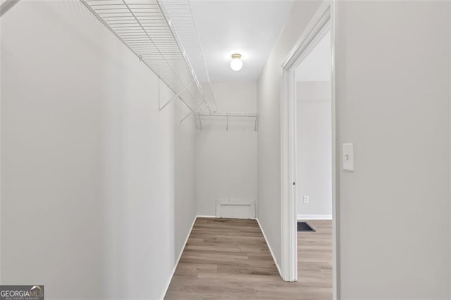 walk in closet with light wood-type flooring