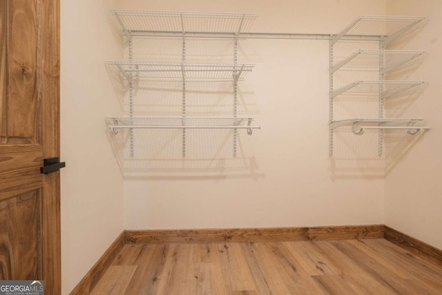 walk in closet with wood finished floors