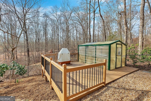 deck with an outbuilding