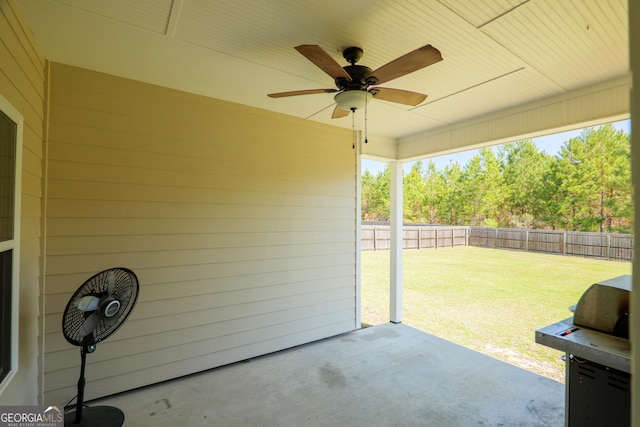 view of patio / terrace featuring ceiling fan and a fenced backyard