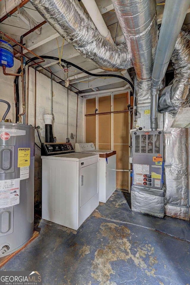 unfinished below grade area featuring concrete block wall and water heater