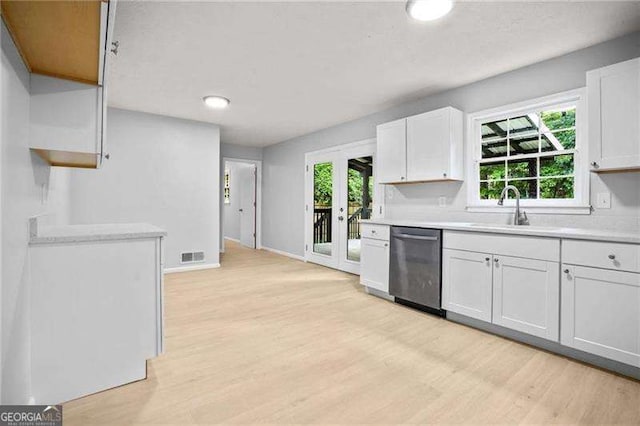 kitchen featuring a sink, light countertops, visible vents, and stainless steel dishwasher