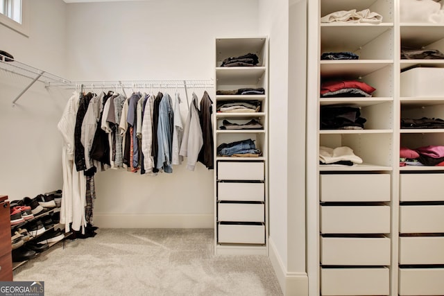 walk in closet with carpet floors