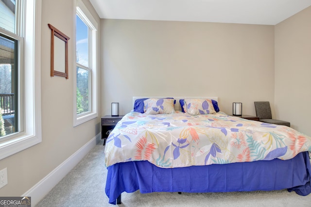 bedroom with baseboards and carpet