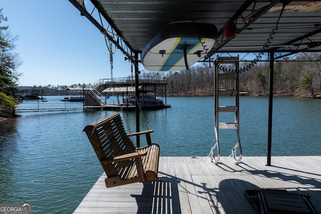 dock area with a water view