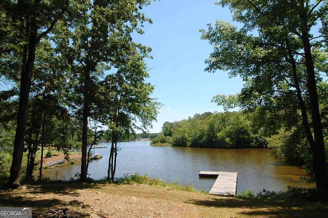 view of dock with a water view