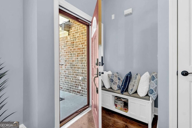 mudroom with dark wood-style flooring