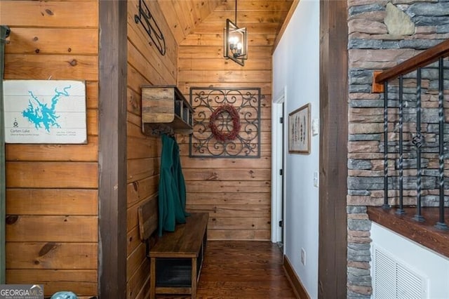 1363 Foxhound Trl NE, Ranger, GA 30734 - mudroom with wood walls and dark wood finished floors