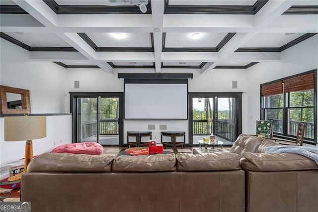 1363 Foxhound Trl NE, Ranger, GA 30734 - living area with healthy amount of natural light, coffered ceiling, beam ceiling, and ornamental molding