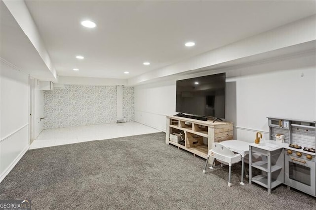 interior space with recessed lighting and carpet