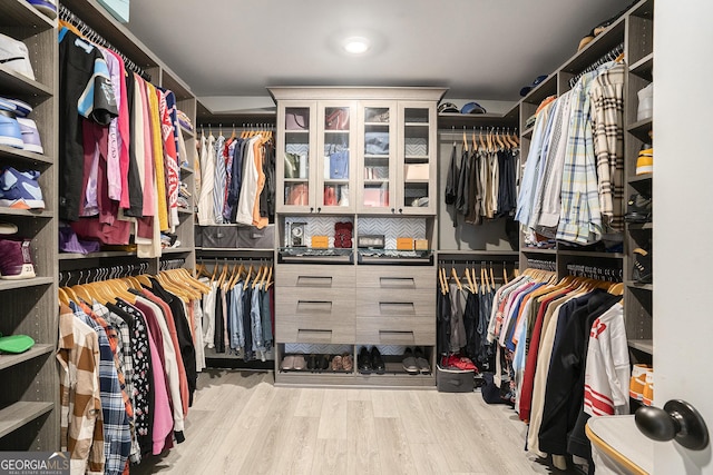 spacious closet featuring light wood-style flooring