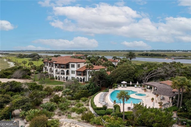 bird's eye view featuring a water view