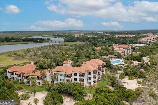 bird's eye view featuring a water view