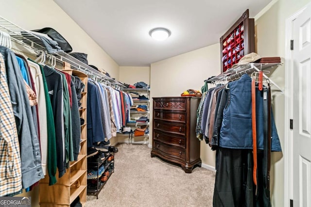 walk in closet with carpet