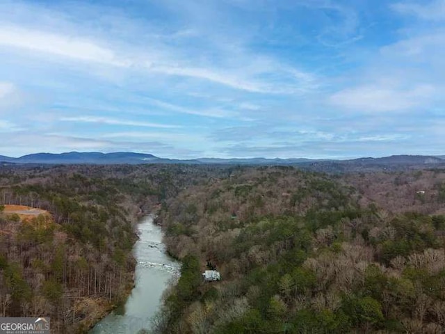 mountain view featuring a wooded view