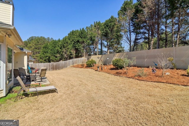 view of yard with a patio area and a fenced backyard