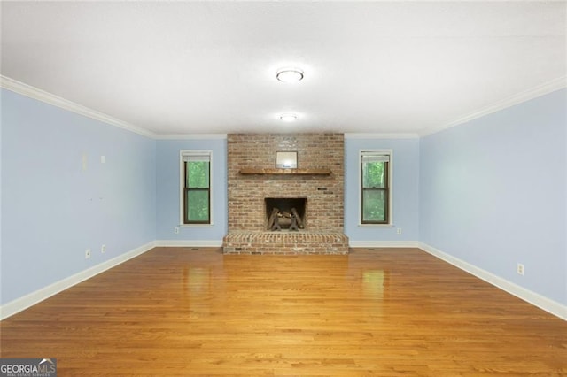 unfurnished living room with a healthy amount of sunlight, light wood-type flooring, and baseboards