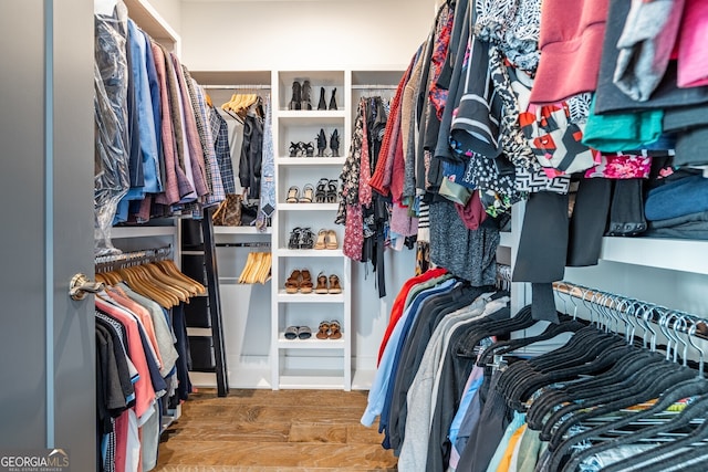 spacious closet with wood finished floors