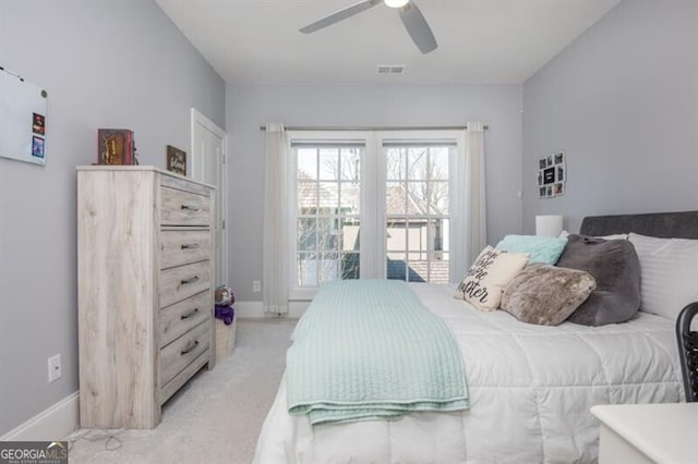 385 Rowes Cir, Alpharetta, GA 30009 - bedroom featuring light colored carpet, baseboards, and ceiling fan