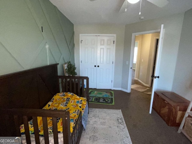 bedroom featuring a closet and ceiling fan