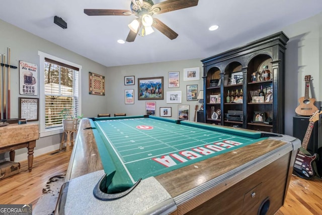 4770 Hilltop Dr NW, Acworth, GA 30101 - playroom featuring light wood-type flooring, ceiling fan, and recessed lighting