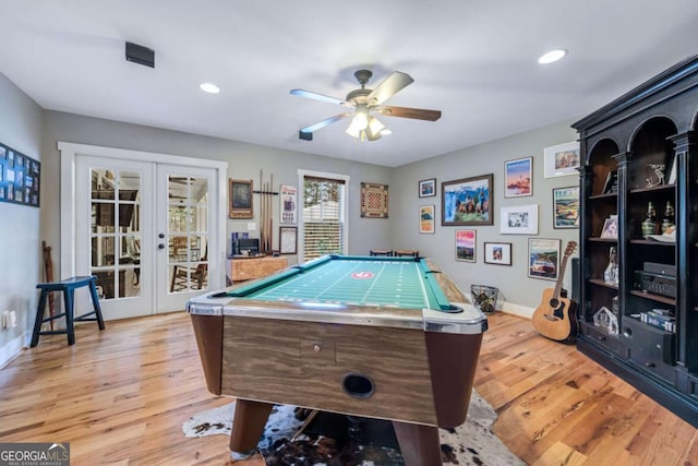 4770 Hilltop Dr NW, Acworth, GA 30101 - recreation room featuring french doors, pool table, light wood-style floors, and recessed lighting