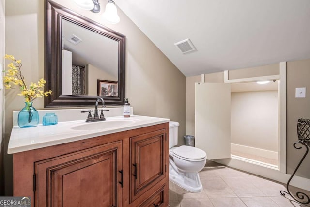 4770 Hilltop Dr NW, Acworth, GA 30101 - full bath featuring vaulted ceiling, vanity, and tile patterned flooring