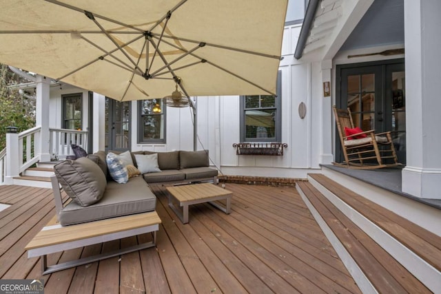 4770 Hilltop Dr NW, Acworth, GA 30101 - deck with french doors and an outdoor hangout area