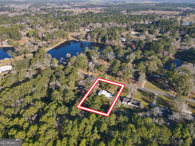 aerial view with a view of trees and a water view