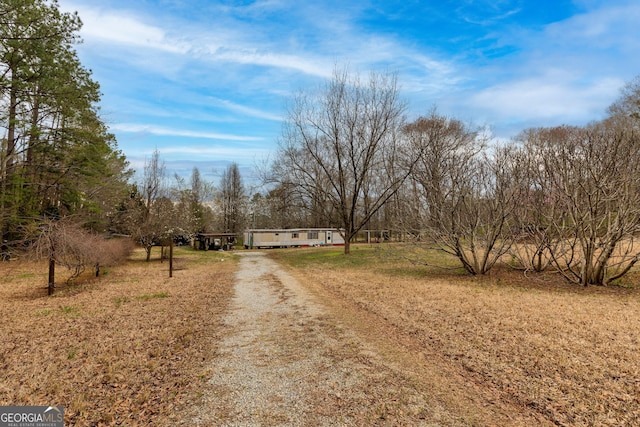 view of road with dirt driveway