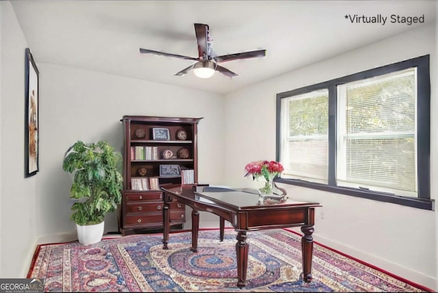 home office with ceiling fan