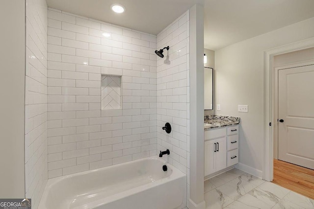 160 Tillman Ln, Athens, GA 30606 - full bath with vanity, shower / bathtub combination, marble finish floors, and recessed lighting