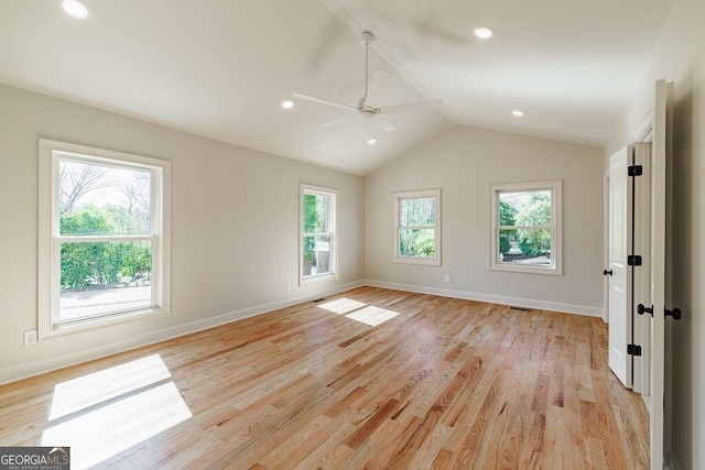 160 Tillman Ln, Athens, GA 30606 - spare room with ceiling fan, lofted ceiling, light wood-type flooring, and recessed lighting