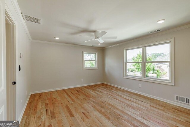 160 Tillman Ln, Athens, GA 30606 - spare room featuring crown molding, ceiling fan, light wood finished floors, and recessed lighting
