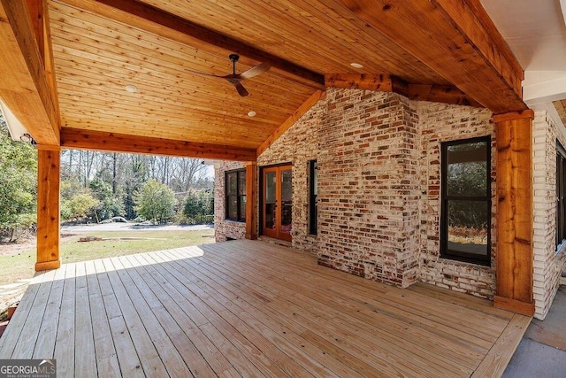 wooden terrace with french doors