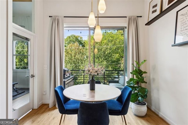 dining area featuring wood finished floors, baseboards, and a wealth of natural light