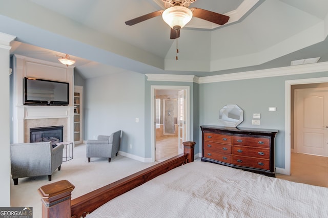 bedroom featuring carpet flooring and crown molding