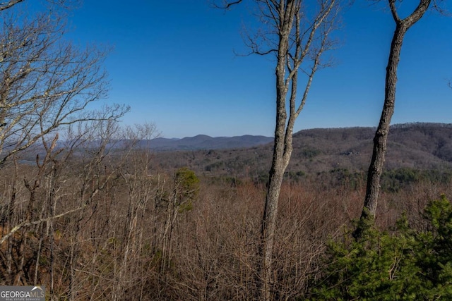 property view of mountains featuring a view of trees