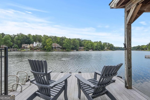 view of dock with a water view