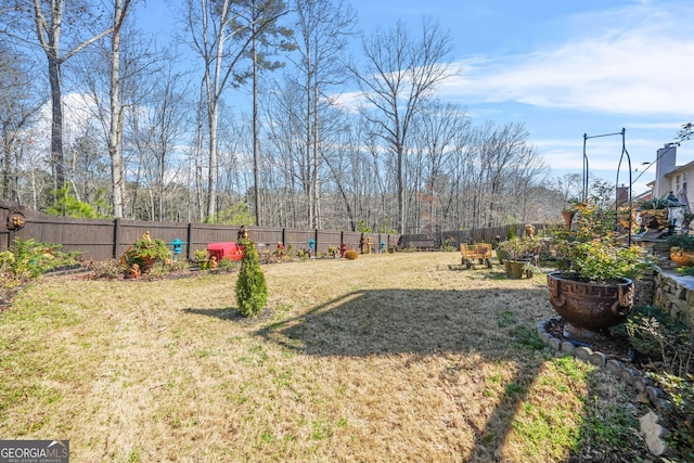 view of yard with a fenced backyard