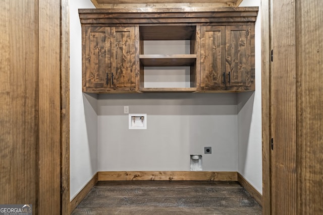 laundry room with washer hookup, cabinet space, baseboards, and electric dryer hookup