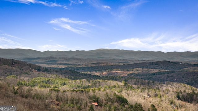 view of mountain feature with a forest view